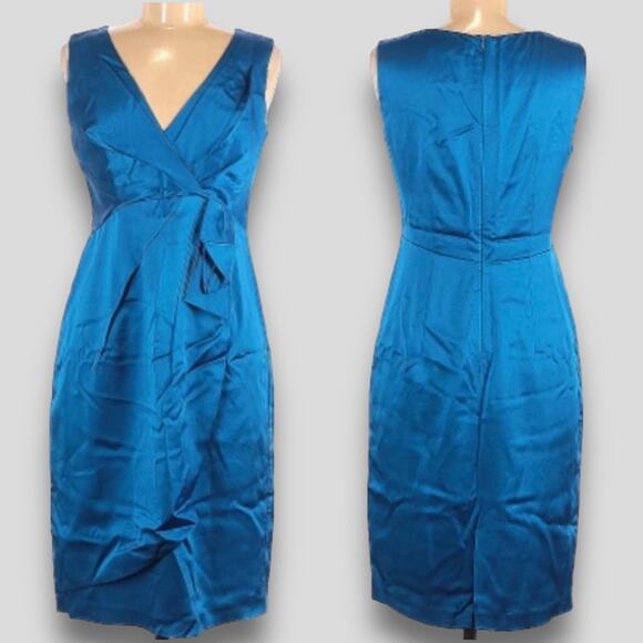 NANETTE LEPORE SEXY SATIN FAUX WRAP MIDI DRESS ELECTRIC BLUE 6 SMALL - Picture 1 of 5